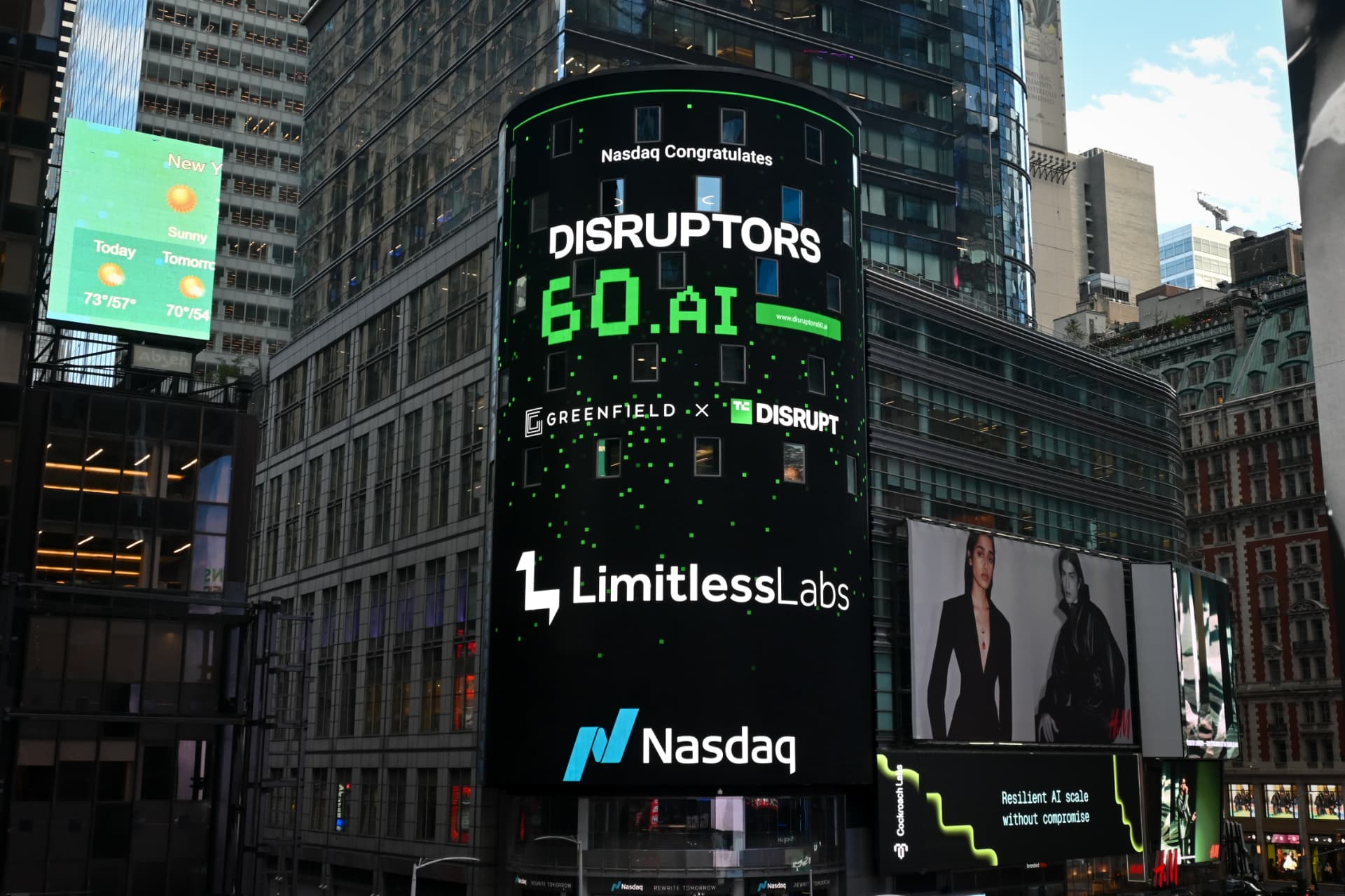 Limitless Labs on the Nasdaq Tower in Times Square, Disruptors 60 Class of 2026